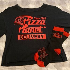 Pizza Planet Black and Red T-Shirt and Socks Set